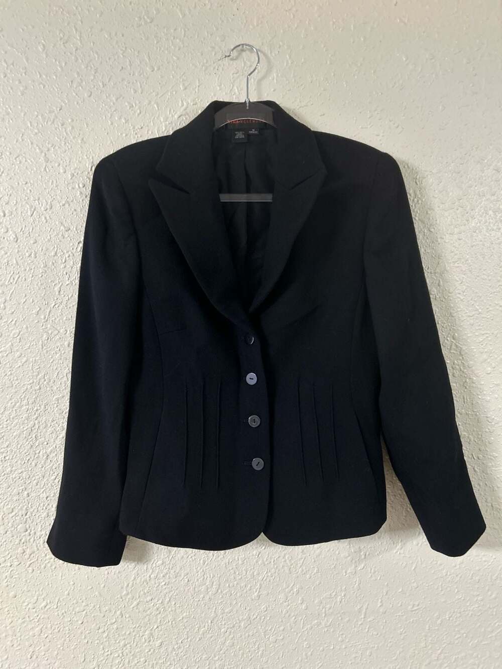 Nina McLemore Women's Black 100% Wool Blazer Jacket with Silk Lining, Size 14
